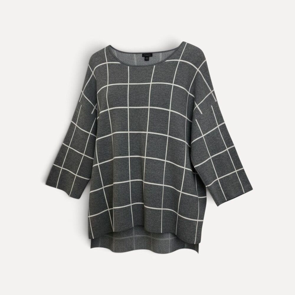 Ann Taylor Factory XL Gray White Windowpane Tunic Sweater Oversized Fall